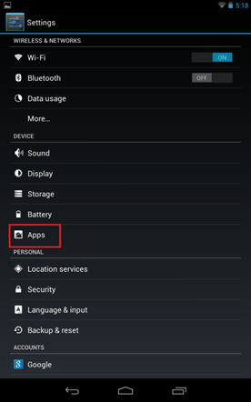 Android Settings, Apps
